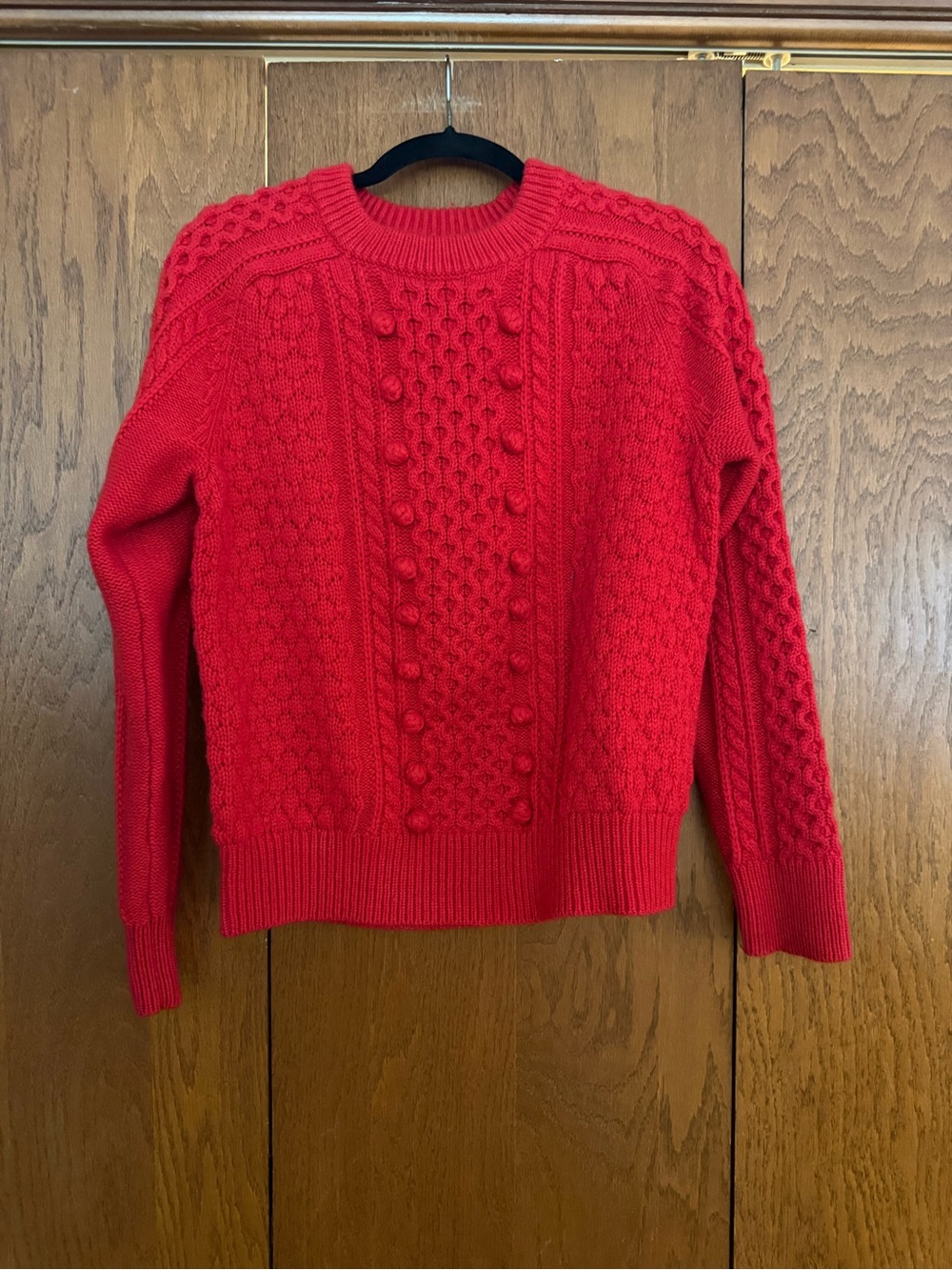 J. Crew Bright Red Cable Bobble Crewneck Sweater